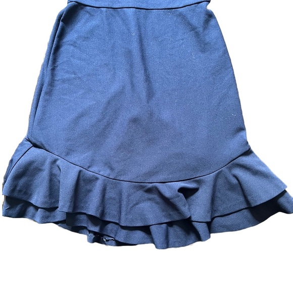 DESIGN LAB/LORD & TAYLOR NAVY BLUE SHORT SLEEVE FITTED MINI DRESS W/ RUFFLE HEM - Picture 4 of 6